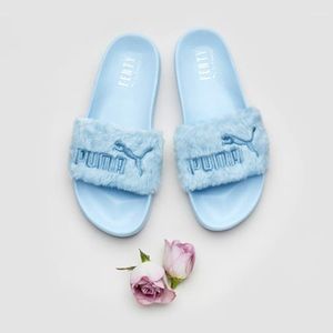PUMA X FENTY COOL BLUE FUR SLIDES